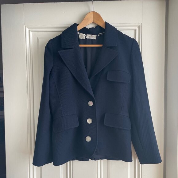 Valentino Boutique Navy Jacket Blazer Pleated Back Size 4 - Picture 1 of 11